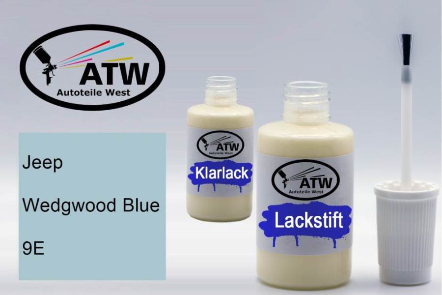 Jeep, Wedgwood Blue, 9E: 20ml Lackstift + 20ml Klarlack - Set, von ATW Autoteile West.